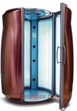 Вертикальный солярий для СПА-салона быстро остывает после сеанса, что благоприятно сказывается на его пропускной способности Вертикальный солярий для СПА-салона power tower 8000 bordo
